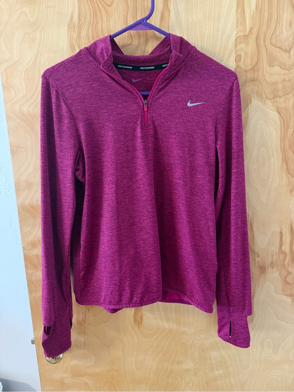 Nike Women's Heather Raspberry Quarter-Zip Long Sleeve Top